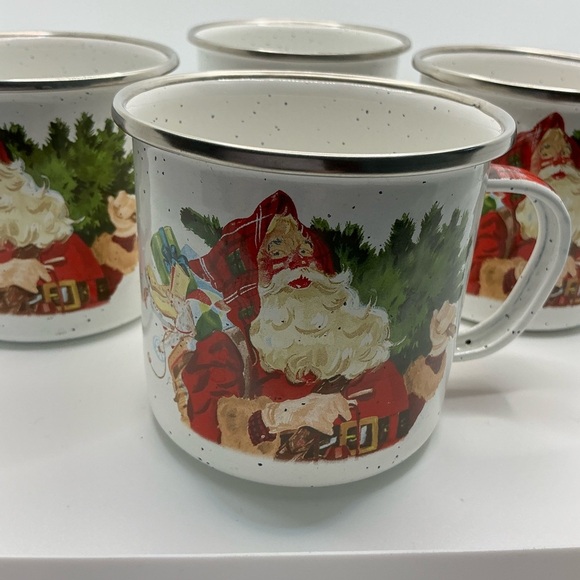 Hallmark Christmas Old World Santa Speckled Enamel Coffee Tea Mugs Cups Lot of 4 - Picture 4 of 6